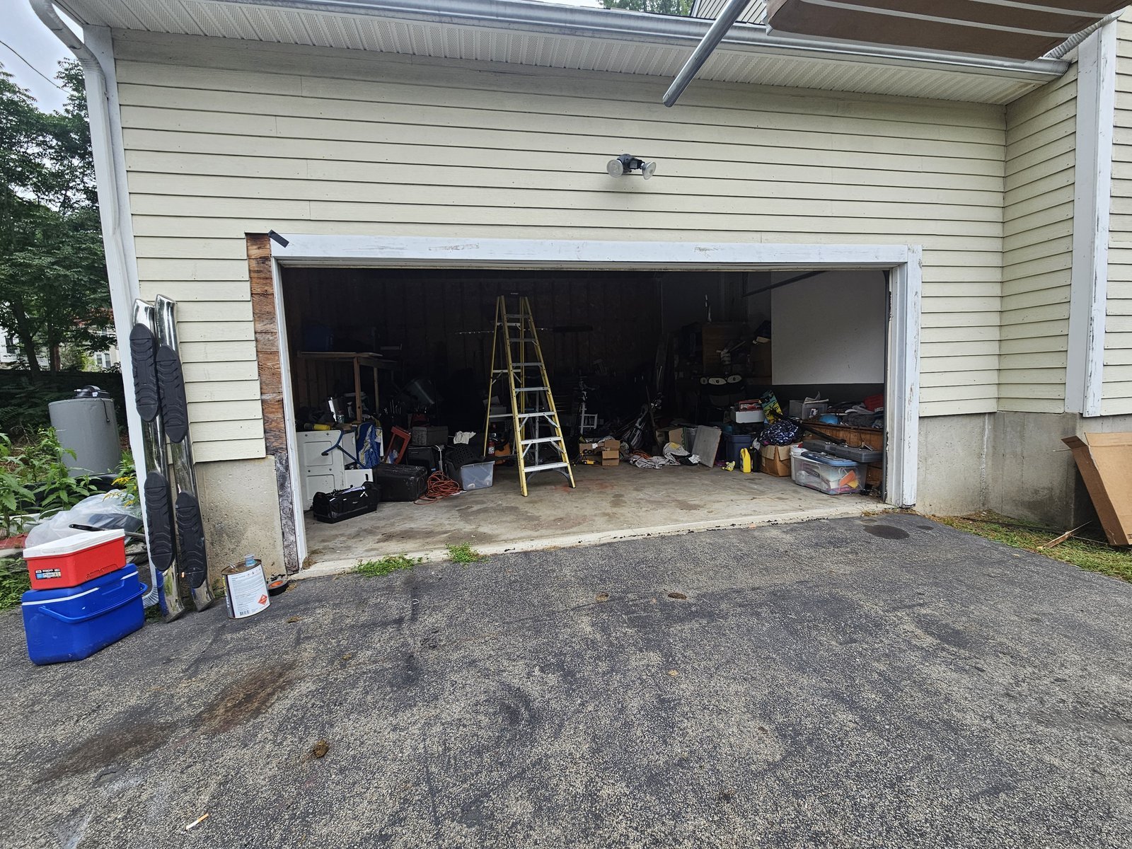 Garage door opening before replacement, door removed ahead of new installation, Methuen MA